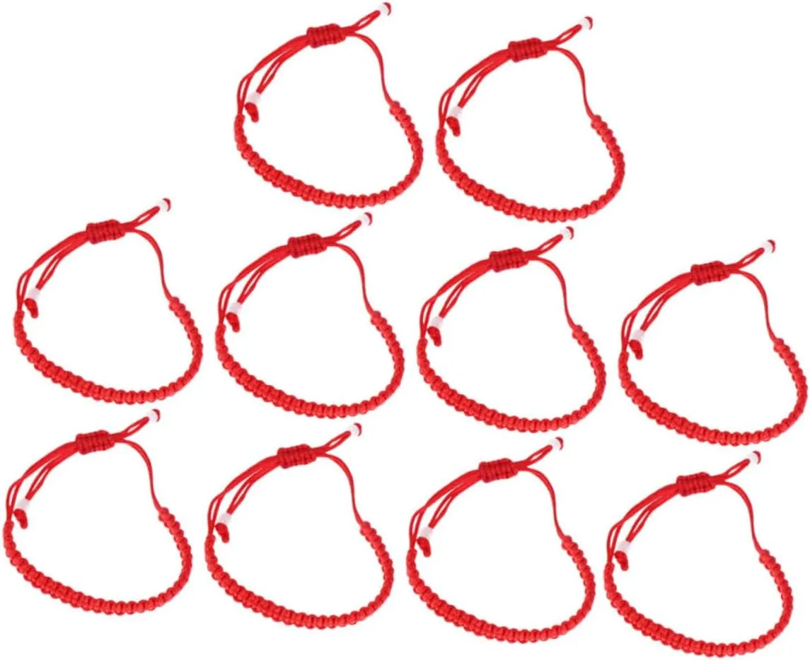 10 Pcs Red Rope String Bracelets Delicate Beaded Woven Comfortable for Wear Ideal for Family Gatherings and Parties