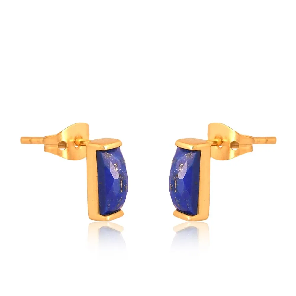18K Gold Earrings, Baguette Earrings, Baguette Studs, Stud Earrings, Dainty Stud Earrings, Small Stud Earrings, Tiny Stud Earrings Minimalist Earrings (Lapis)