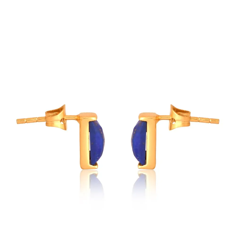 18K Gold Earrings, Baguette Earrings, Baguette Studs, Stud Earrings, Dainty Stud Earrings, Small Stud Earrings, Tiny Stud Earrings Minimalist Earrings (Lapis)