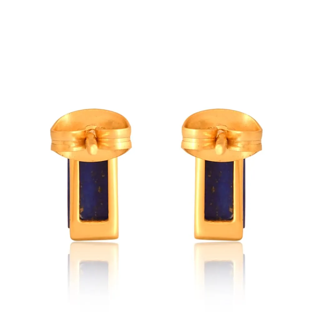 18K Gold Earrings, Baguette Earrings, Baguette Studs, Stud Earrings, Dainty Stud Earrings, Small Stud Earrings, Tiny Stud Earrings Minimalist Earrings (Lapis)