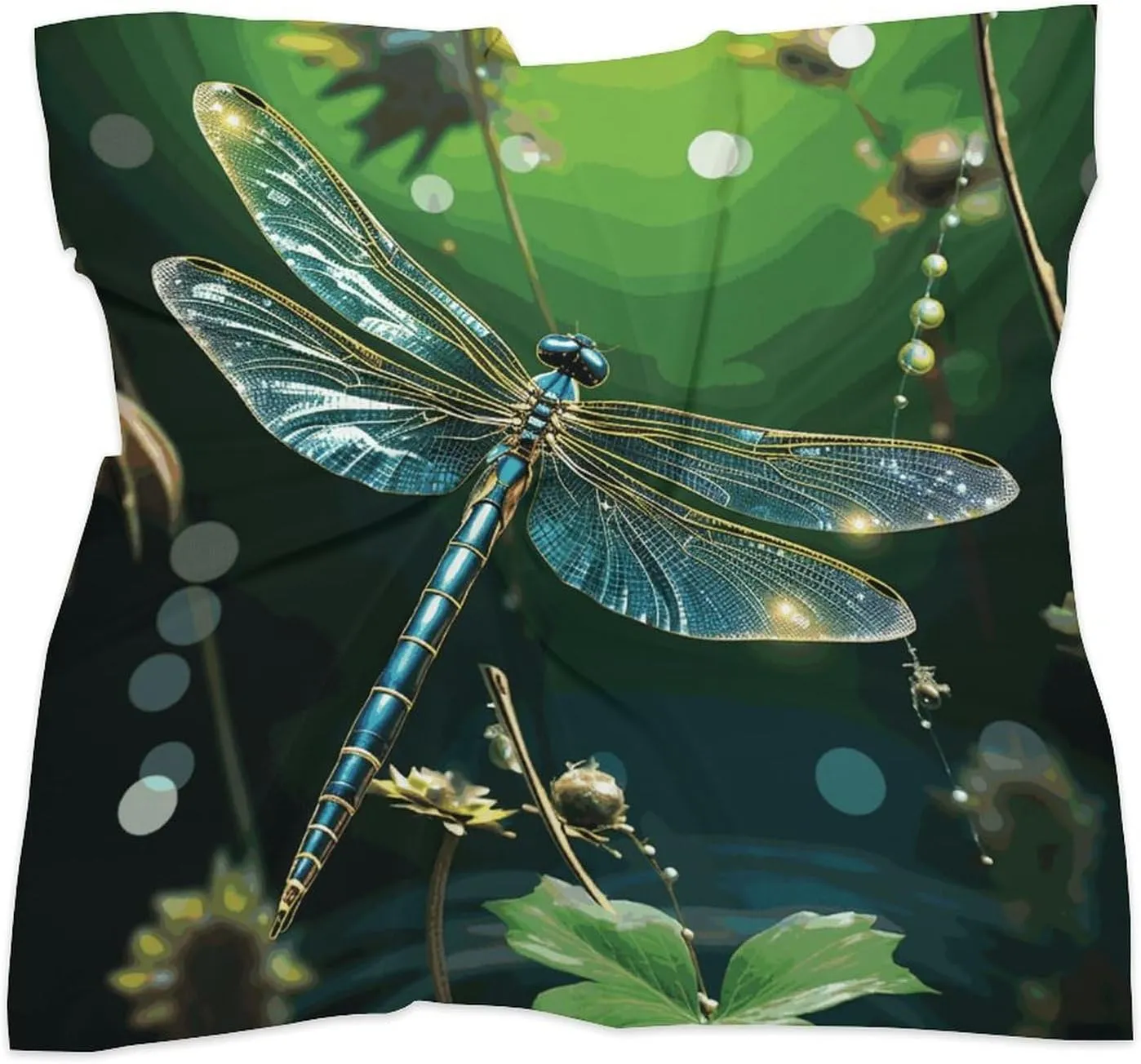 18" Silk Scarf Lightweight Satin Dragonfly Green Head Scarf Fashion Neck Head Scarves Headband Silk Scarves for Women Men Boho Hair Wrap Kerchief Hair Bandanas Square Neckerchief