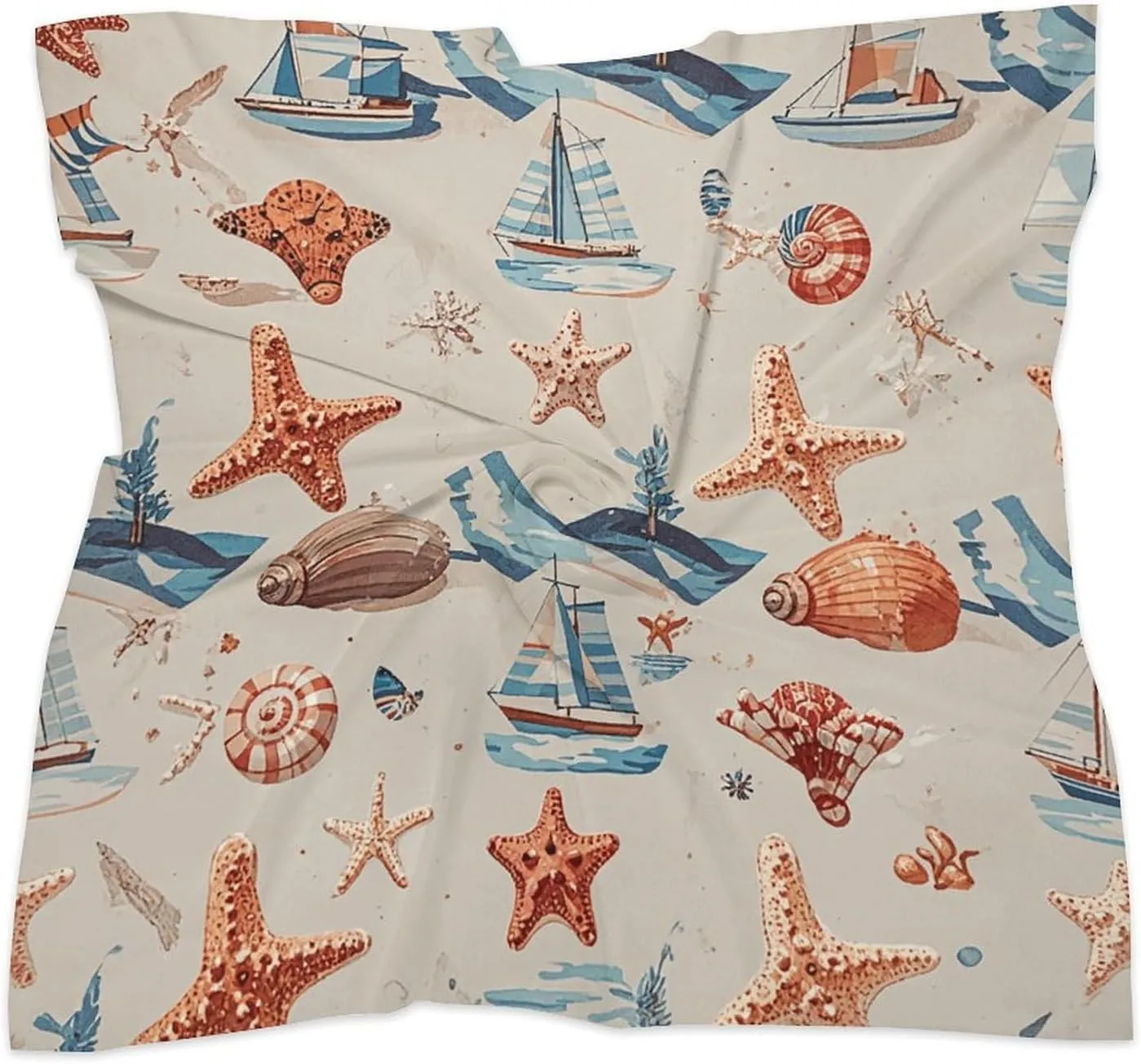 18" Silk Scarf Lightweight Satin Ocean Beach Nautical Head Scarf Fashion Neck Head Scarves Headband Silk Scarves for Women Men Boho Hair Wrap Kerchief Hair Bandanas Square Neckerchief