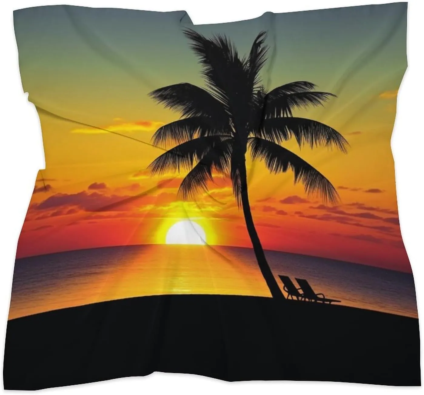 18" Silk Scarf Lightweight Satin Sunset Palm Tree Head Scarf Fashion Neck Head Scarves Headband Silk Scarves for Women Men Boho Hair Wrap Kerchief Hair Bandanas Square Neckerchief