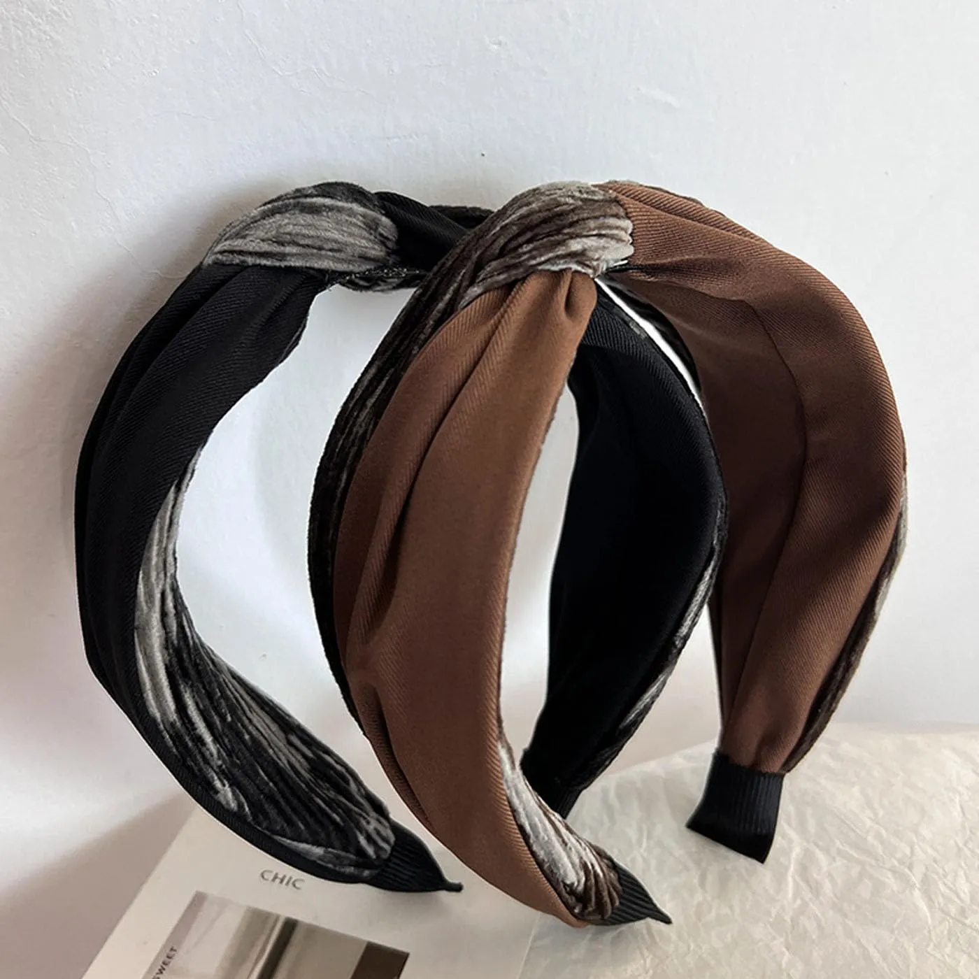 2 Pack Wide Knotted Headbands for Women Elegant Pleated Fashion Hairband Hair Accessories Gifts