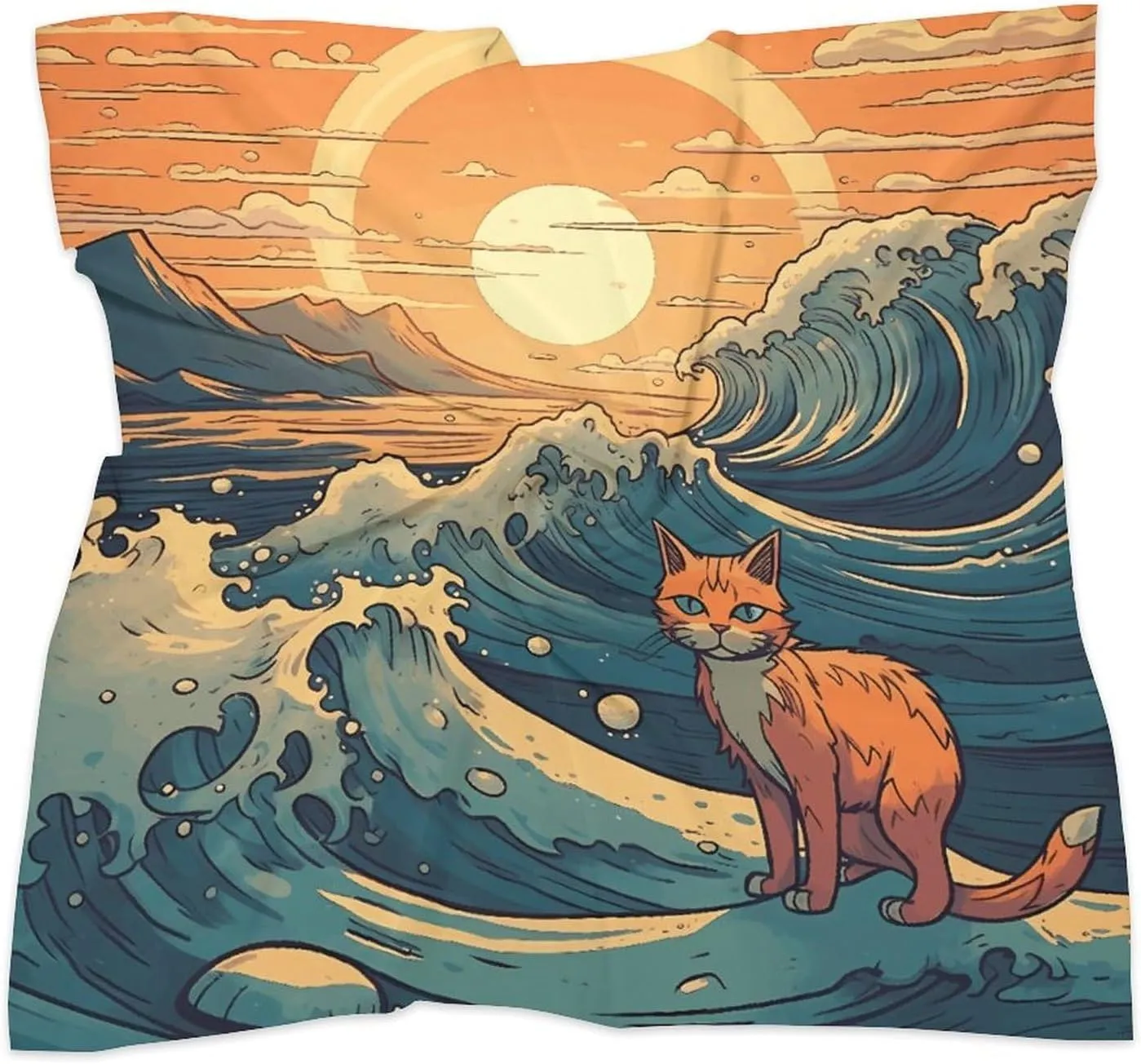 25" Silk Scarf Lightweight Satin Anime Style Cat Head Scarf Fashion Neck Head Scarves Headband Silk Scarves for Women Men Boho Hair Wrap Kerchief Hair Bandanas Square Neckerchief