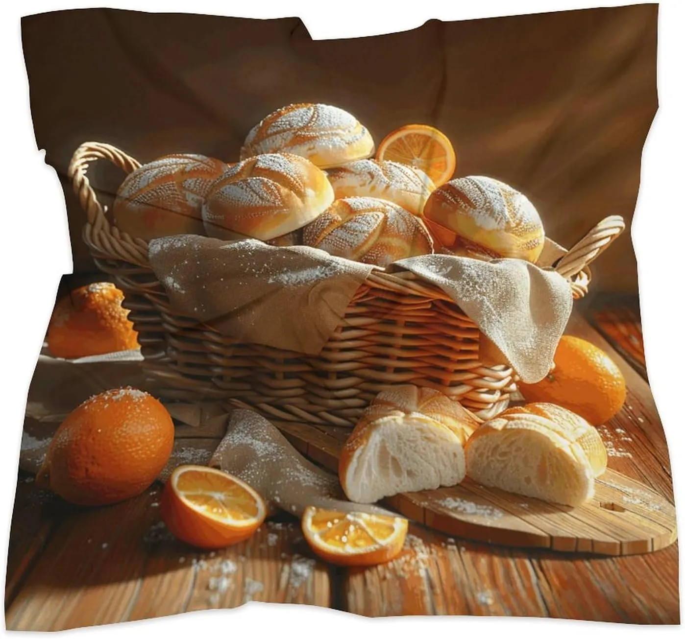 25" Silk Scarf Lightweight Satin Basket of Bread Head Scarf Fashion Neck Head Scarves Headband Silk Scarves for Women Men Boho Hair Wrap Kerchief Hair Bandanas Square Neckerchief