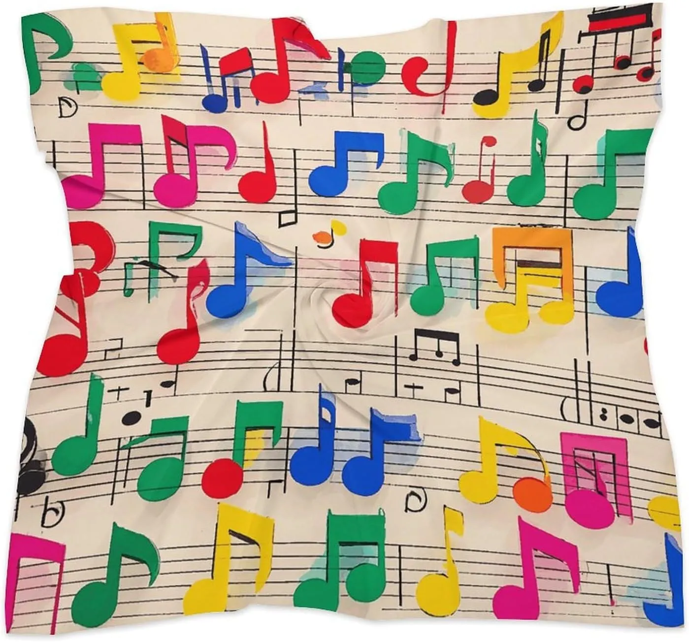 25" Silk Scarf Lightweight Satin Colorful Musical Notes Head Scarf Fashion Neck Head Scarves Headband Silk Scarves for Women Men Boho Hair Wrap Kerchief Hair Bandanas Square Neckerchief