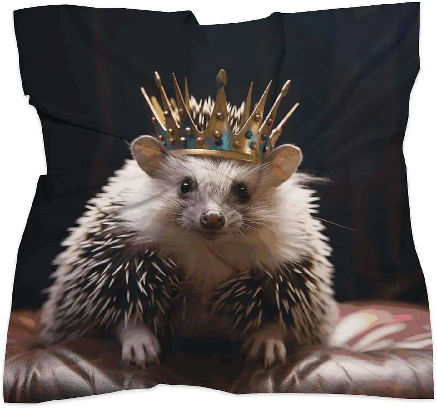 25" Silk Scarf Lightweight Satin Crown with Hedgehog Head Scarf Fashion Neck Head Scarves Headband Silk Scarves for Women Men Boho Hair Wrap Kerchief Hair Bandanas Square Neckerchief