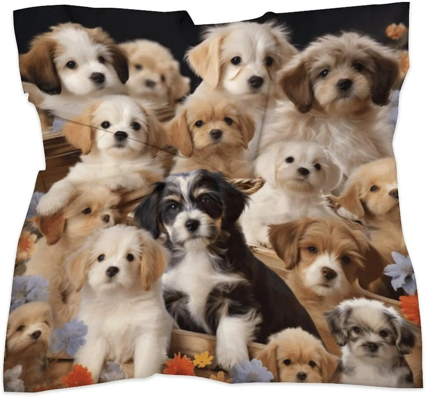 25" Silk Scarf Lightweight Satin Cute Pet Dogs Head Scarf Fashion Neck Head Scarves Headband Silk Scarves for Women Men Boho Hair Wrap Kerchief Hair Bandanas Square Neckerchief