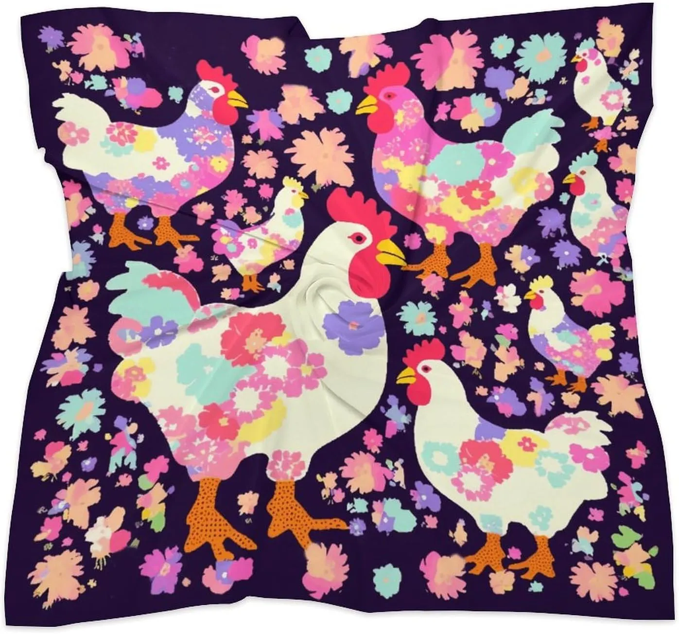25" Silk Scarf Lightweight Satin Flower Heart Chicken Head Scarf Fashion Neck Head Scarves Headband Silk Scarves for Women Men Boho Hair Wrap Kerchief Hair Bandanas Square Neckerchief