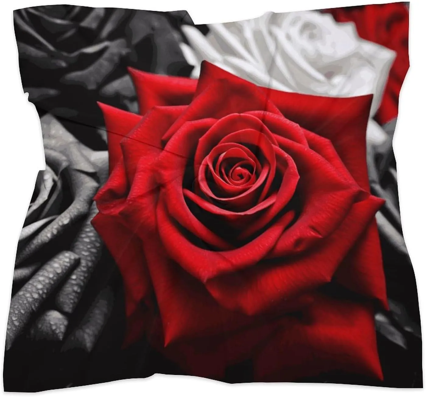 25" Silk Scarf Lightweight Satin Red Roses Head Scarf Fashion Neck Head Scarves Headband Silk Scarves for Women Men Boho Hair Wrap Kerchief Hair Bandanas Square Neckerchief