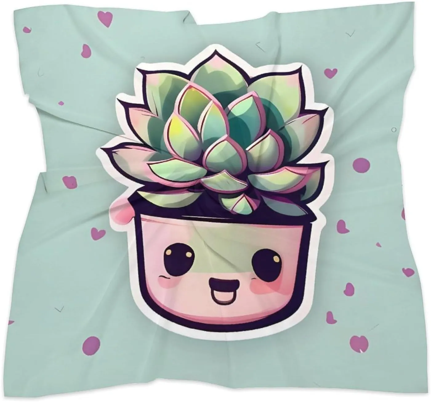 25" Silk Scarf Lightweight Satin Smiling Succulents Head Scarf Fashion Neck Head Scarves Headband Silk Scarves for Women Men Boho Hair Wrap Kerchief Hair Bandanas Square Neckerchief