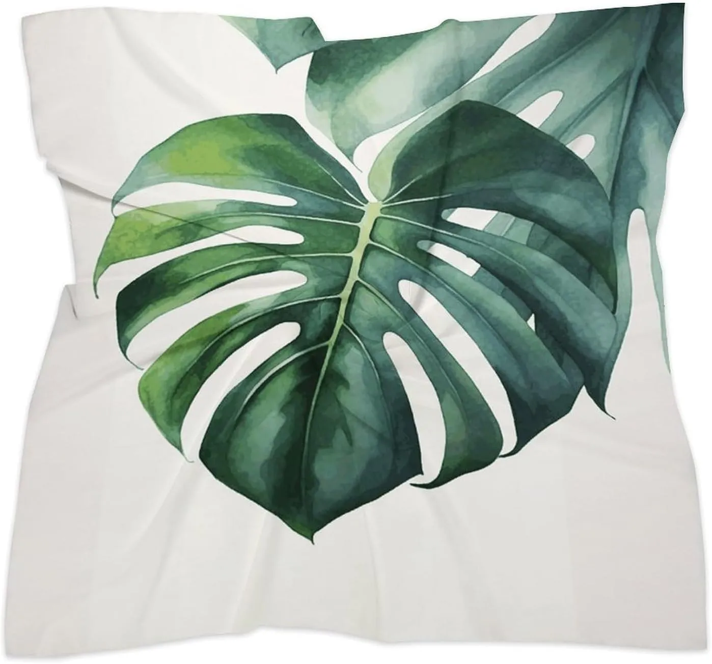 25" Silk Scarf Lightweight Satin Watercolor Monstera Leaf Head Scarf Fashion Neck Head Scarves Headband Silk Scarves for Women Men Boho Hair Wrap Kerchief Hair Bandanas Square Neckerchief
