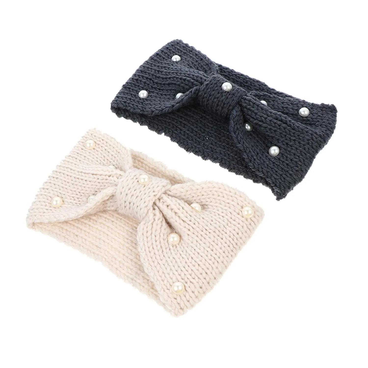 2Pcs Knitted Headbands with Pearl Bowknot Warm Hair Bands for Women Soft and Comfortable Decorative Head Accessories for Winter Fashion present Choice