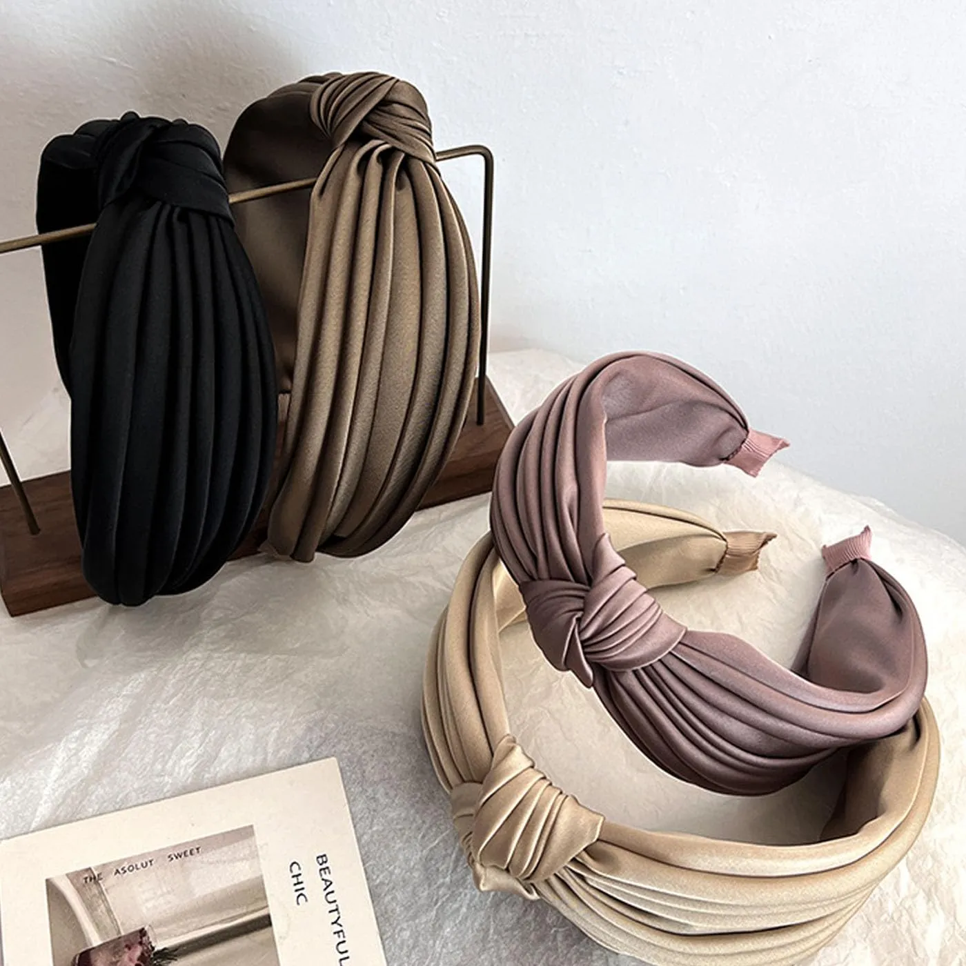2PCS Pleated Knot Headbands for Women, Knotted Wide Hairband, Fashion Elegant Hair Accessories for Girl