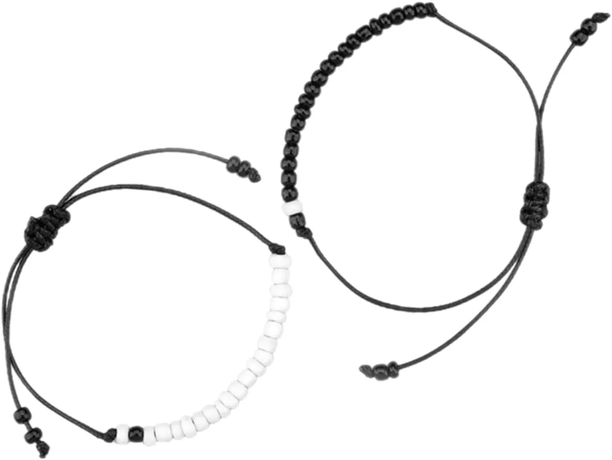 2pcs Woven Friendship Bracelets for Women Beaded Cord Wrist Band Delicate Braided Accessories for Couples and Stylish Idea