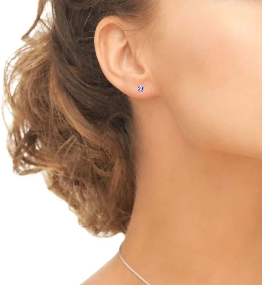 3-Pair Set Sterling Silver Gemstone 5mm Round Stud Earrings