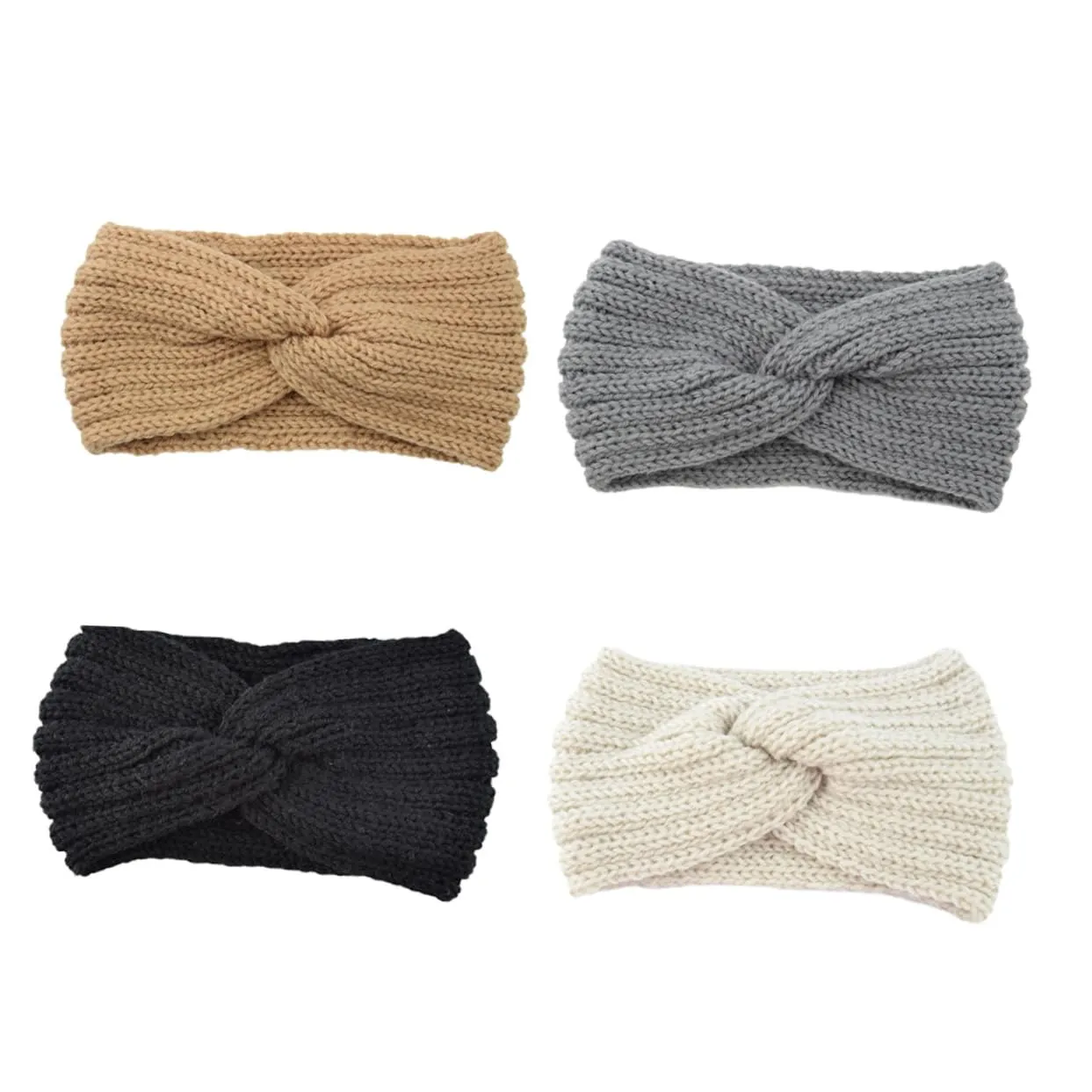 4Pcs Warm Woven Hairband for Women Knotted Cross Wide Edged Ear Protection Headgear Soft Comfortable Knitted Headbands for Cold Weather Outfits
