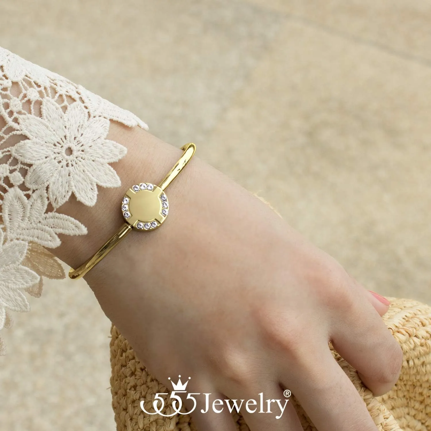 555Jewelry Stainless Steel CZ Delicate Hinged Bangle Bracelet for Women & Girls