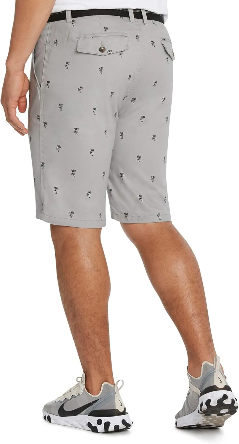 9 Crowns Men's Flat Front Flamingo Palm Stretch Belted Casual Shorts