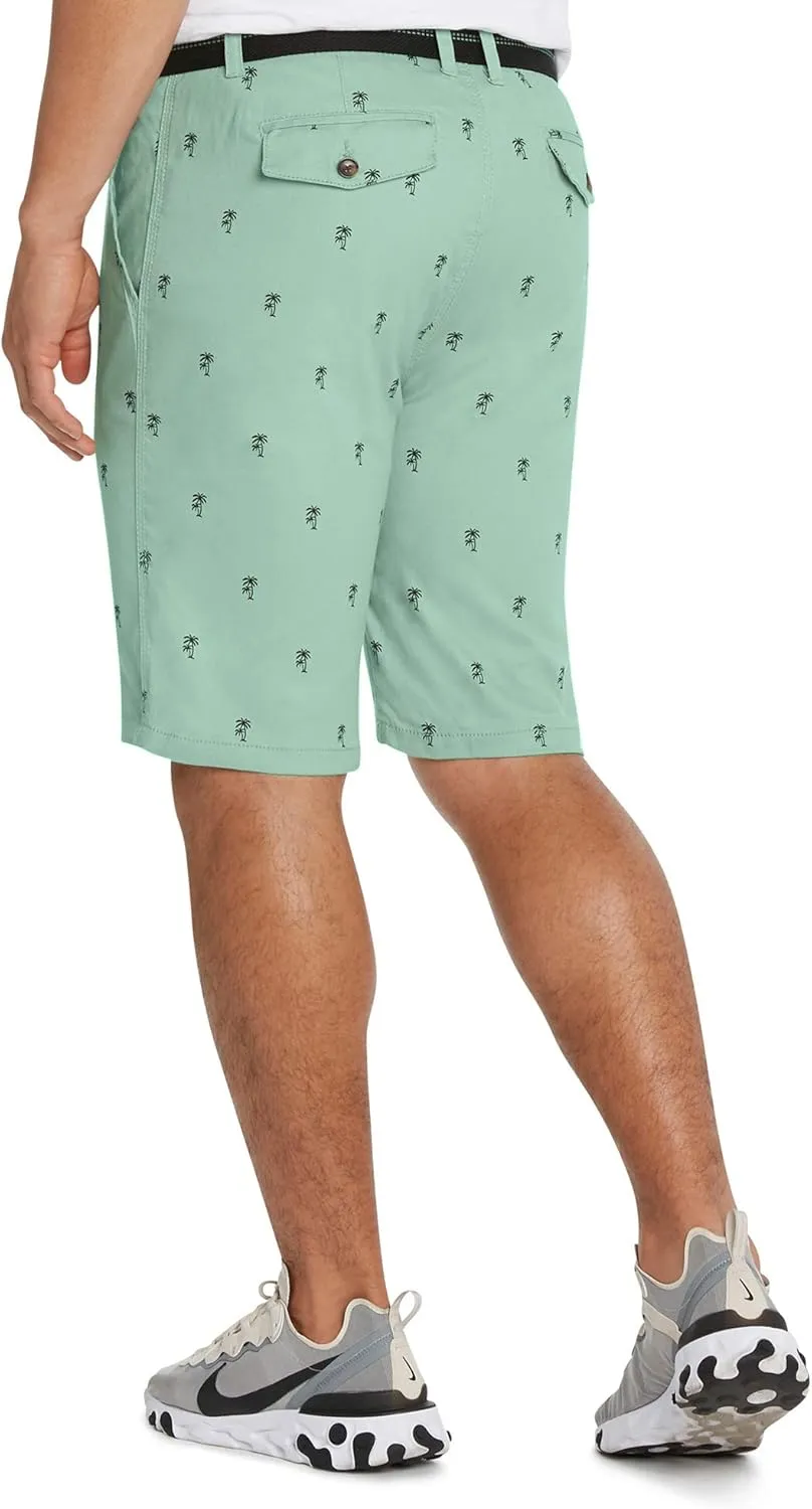 9 Crowns Men's Flat Front Flamingo Palm Stretch Belted Casual Shorts