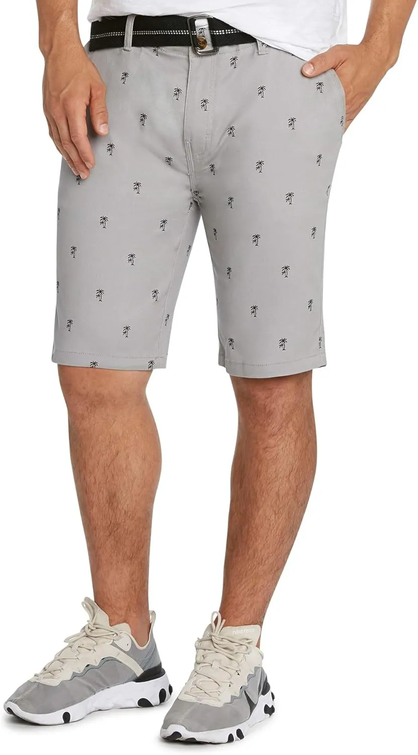 9 Crowns Men's Flat Front Flamingo Palm Stretch Belted Casual Shorts