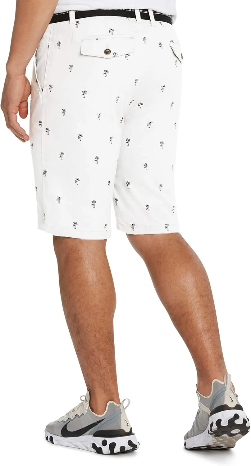 9 Crowns Men's Flat Front Flamingo Palm Stretch Belted Casual Shorts