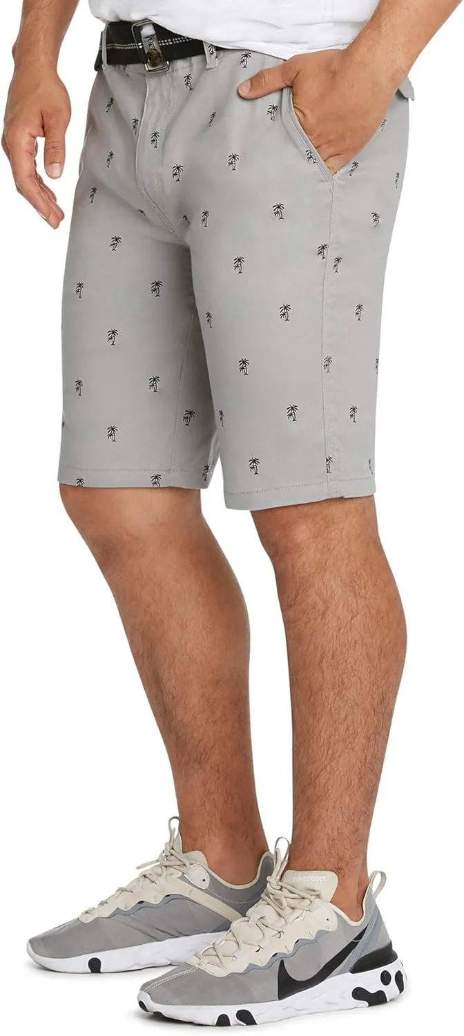 9 Crowns Men's Flat Front Flamingo Palm Stretch Belted Casual Shorts
