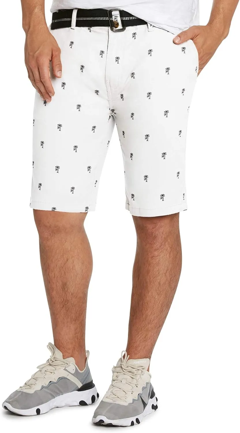 9 Crowns Men's Flat Front Flamingo Palm Stretch Belted Casual Shorts