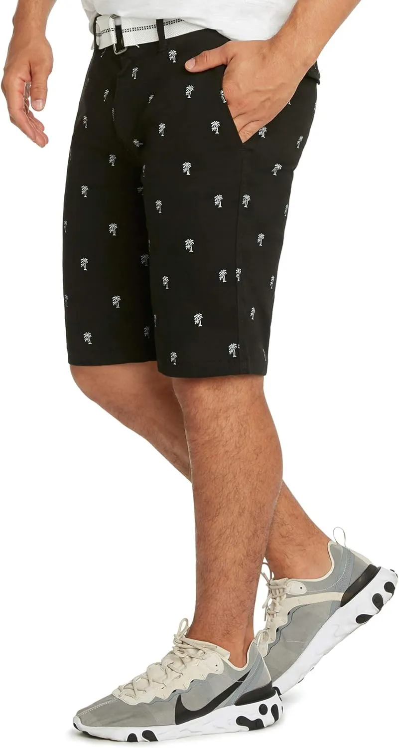 9 Crowns Men's Flat Front Flamingo Palm Stretch Belted Casual Shorts