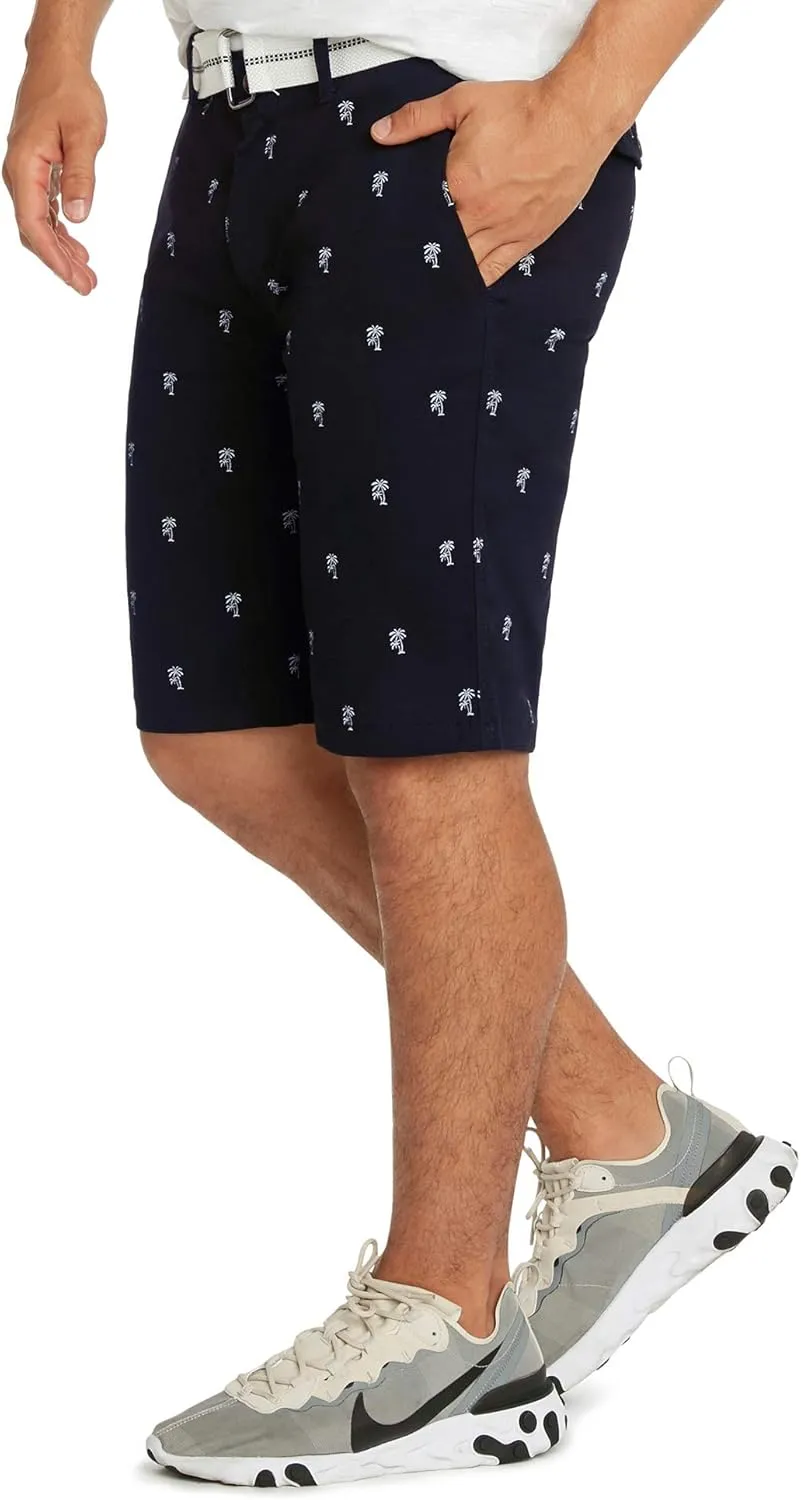 9 Crowns Men's Flat Front Flamingo Palm Stretch Belted Casual Shorts