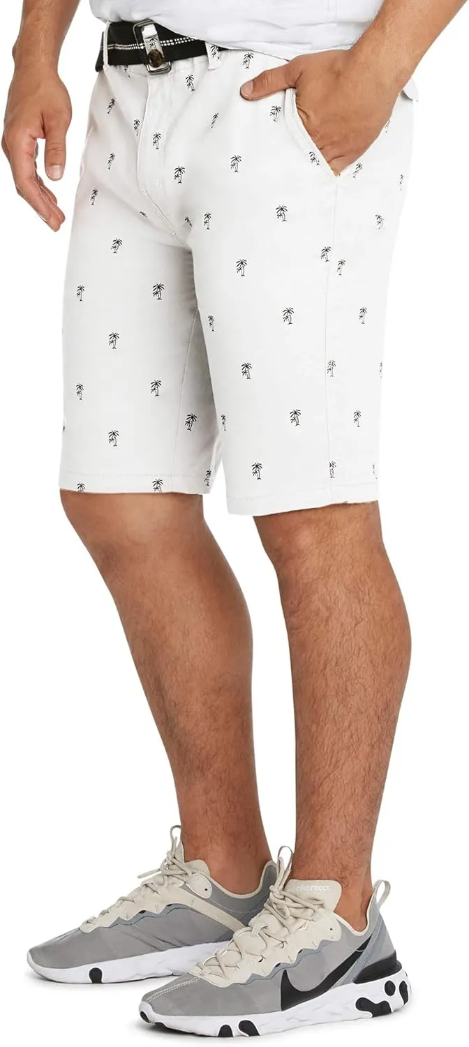 9 Crowns Men's Flat Front Flamingo Palm Stretch Belted Casual Shorts