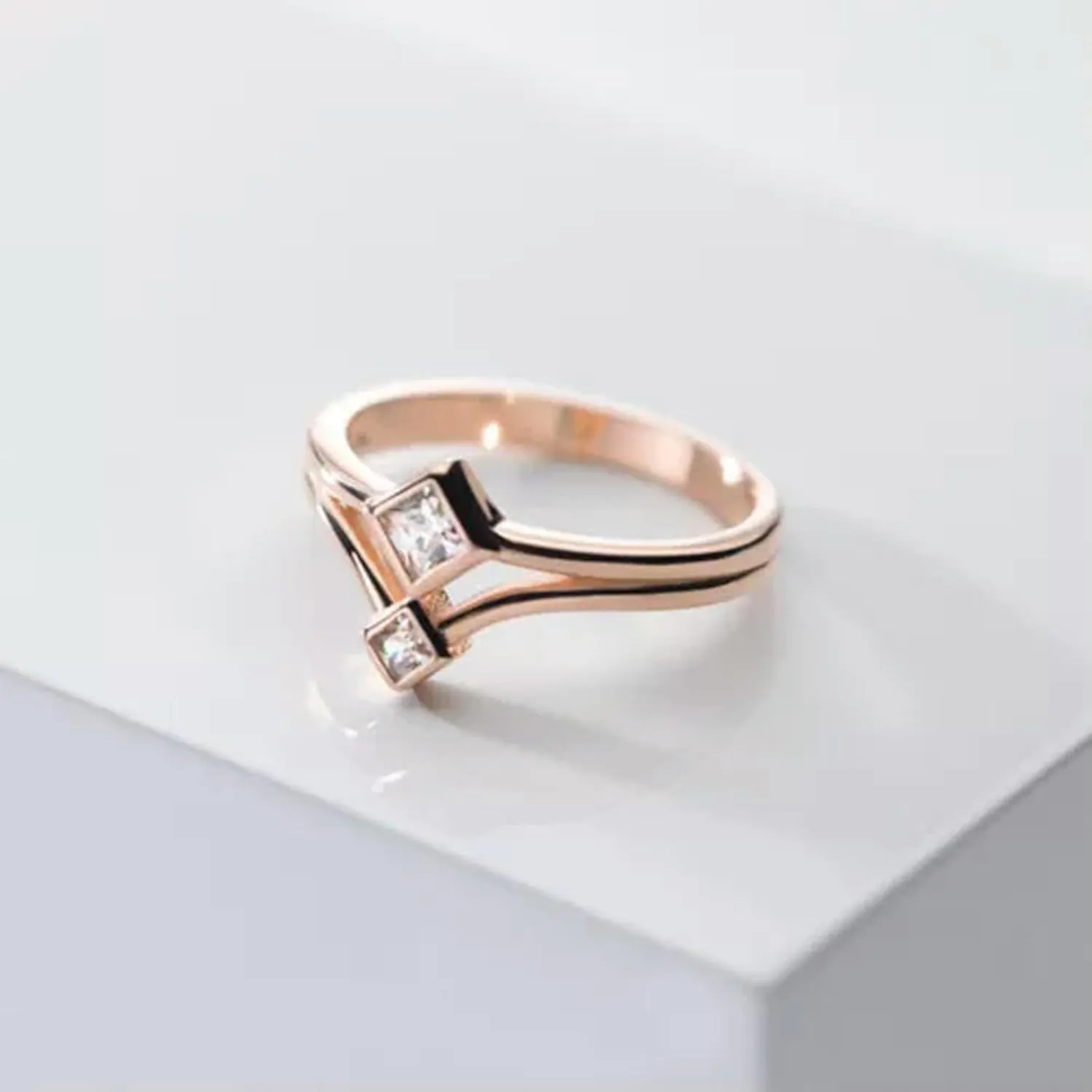 925 Silver Crystal CZ Wish Bone Wrap Ring, Pinkie Midi Ring A3006-5.5-Rose Gold