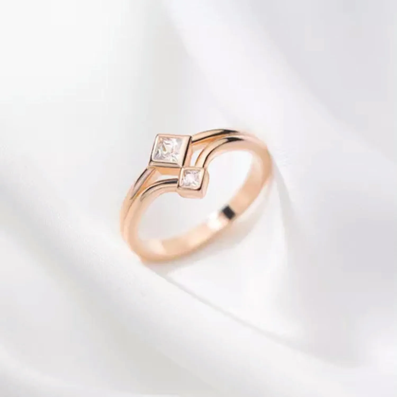 925 Silver Crystal CZ Wish Bone Wrap Ring, Pinkie Midi Ring A3006-5.5-Rose Gold