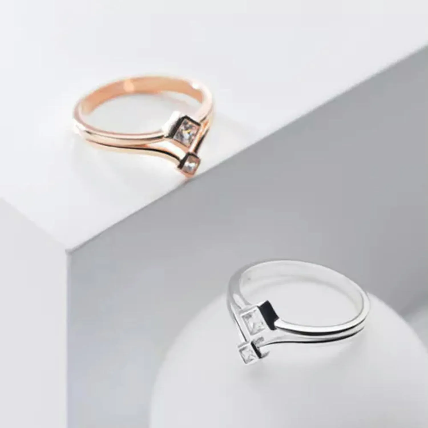 925 Silver Crystal CZ Wish Bone Wrap Ring, Pinkie Midi Ring A3006-5.5-Rose Gold