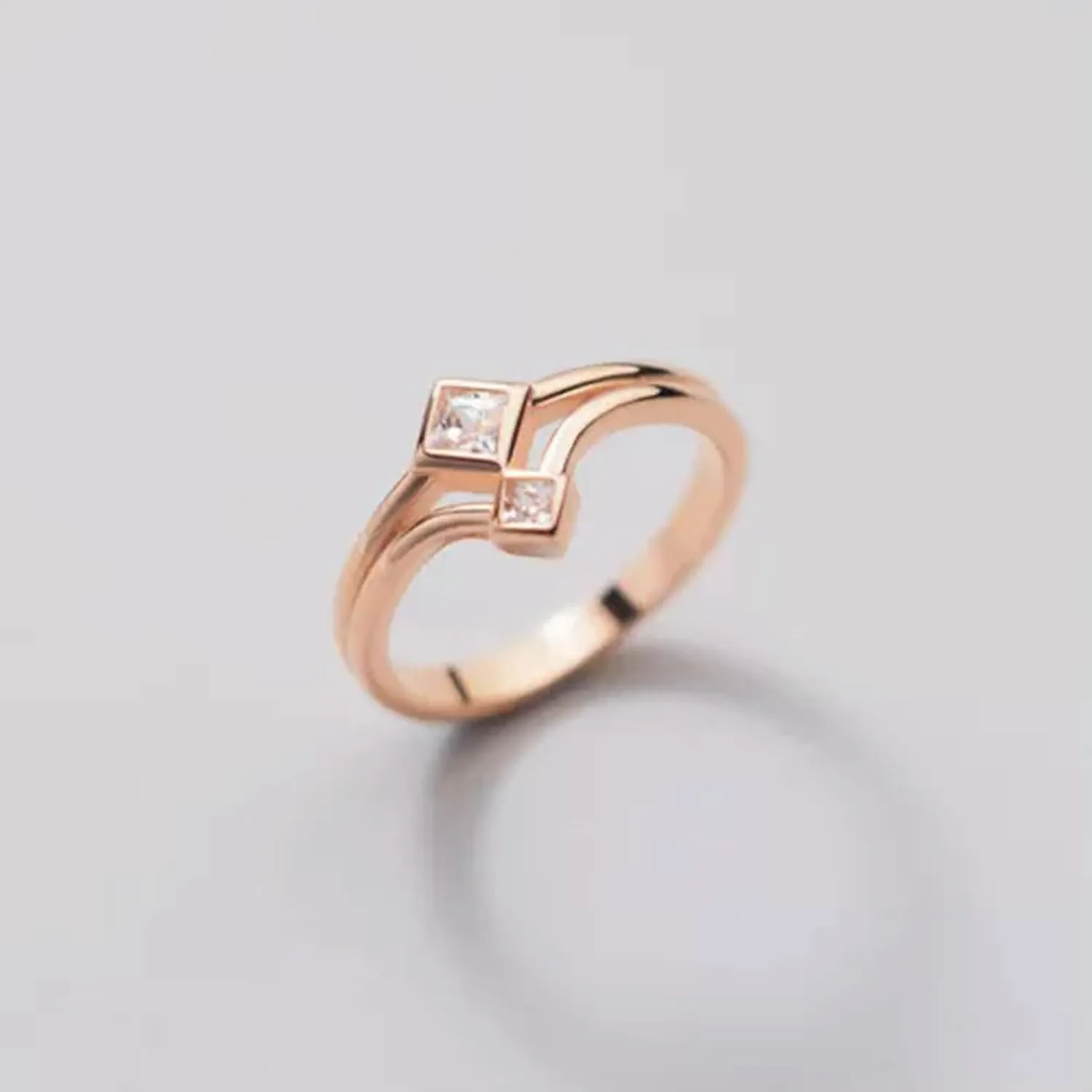 925 Silver Crystal CZ Wish Bone Wrap Ring, Pinkie Midi Ring A3006-5.5-Rose Gold