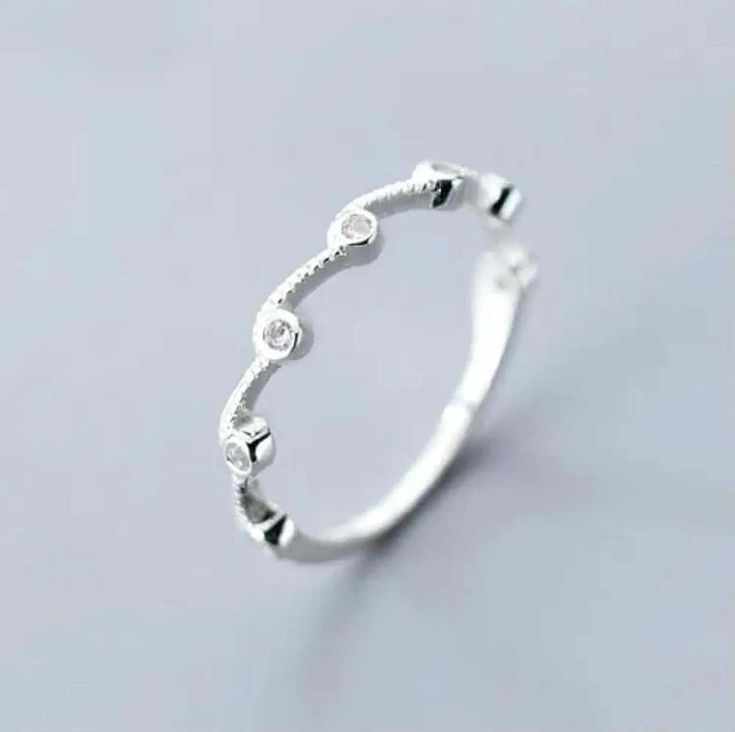 925 Silver CZ Wave Thin Skinny Midi Pinkie Thumb Ring A3837-7