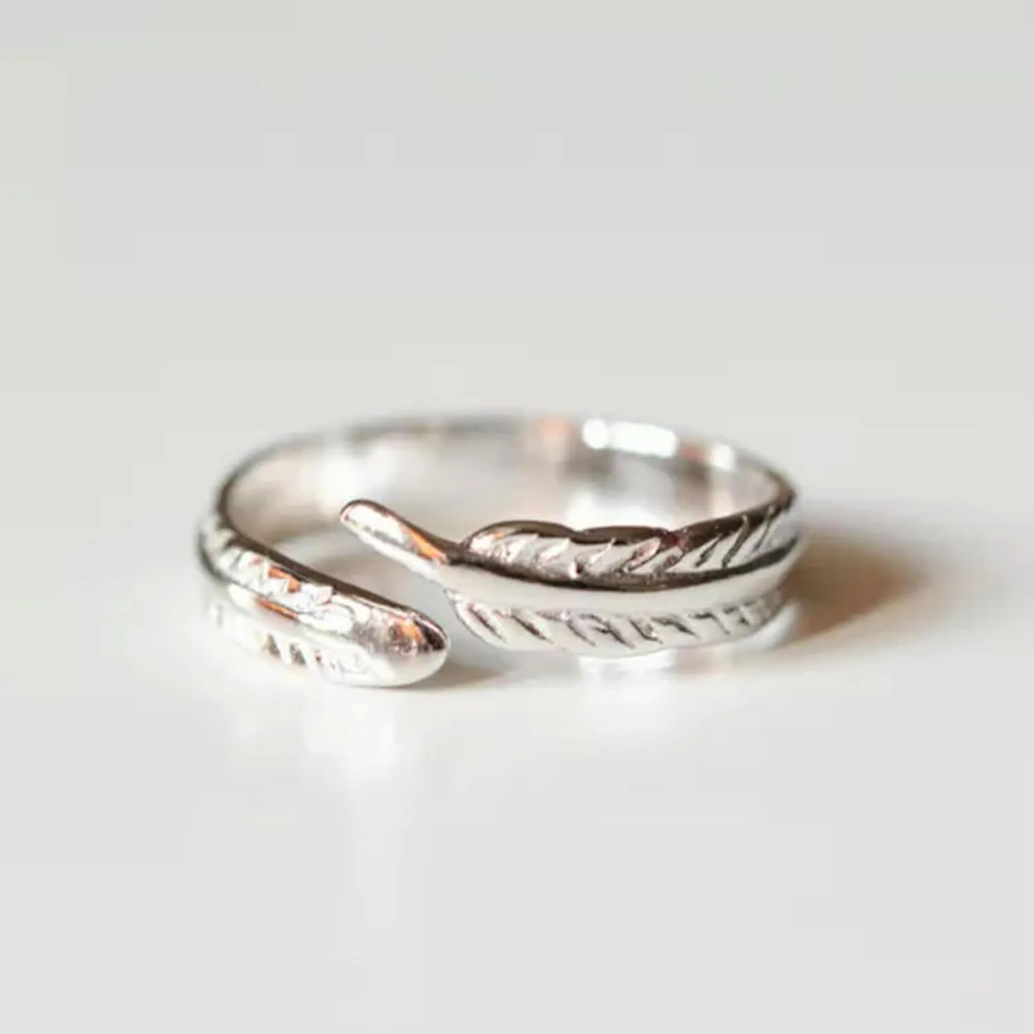 925 Silver Feather Above Knuckle Midi Mid Pinkie Toe Thumb Ring A3413-Oxidized-6