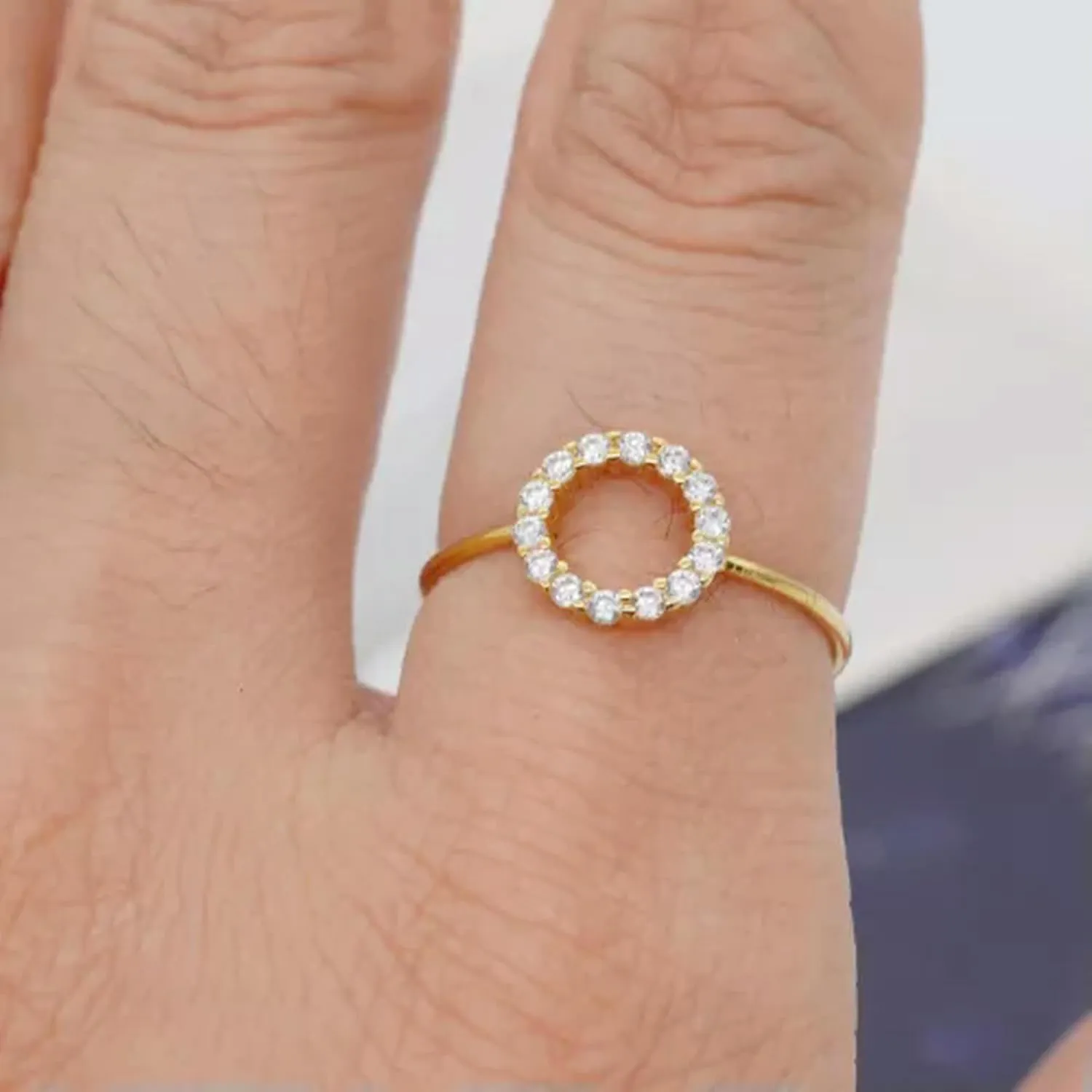 925 Silver Halo Circle CZ Knuckle Midi Pinkie Gold Tone Ring A3027-4