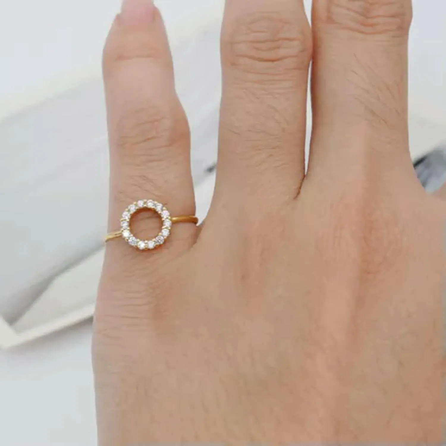 925 Silver Halo Circle CZ Knuckle Midi Pinkie Gold Tone Ring A3027-4