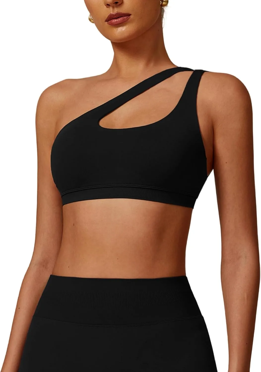 ABOIW Womens Seamless One Shoulder Sports Bra Cutout Adjustable Strap Asymmetric Padded Workout Crop Tank Tops