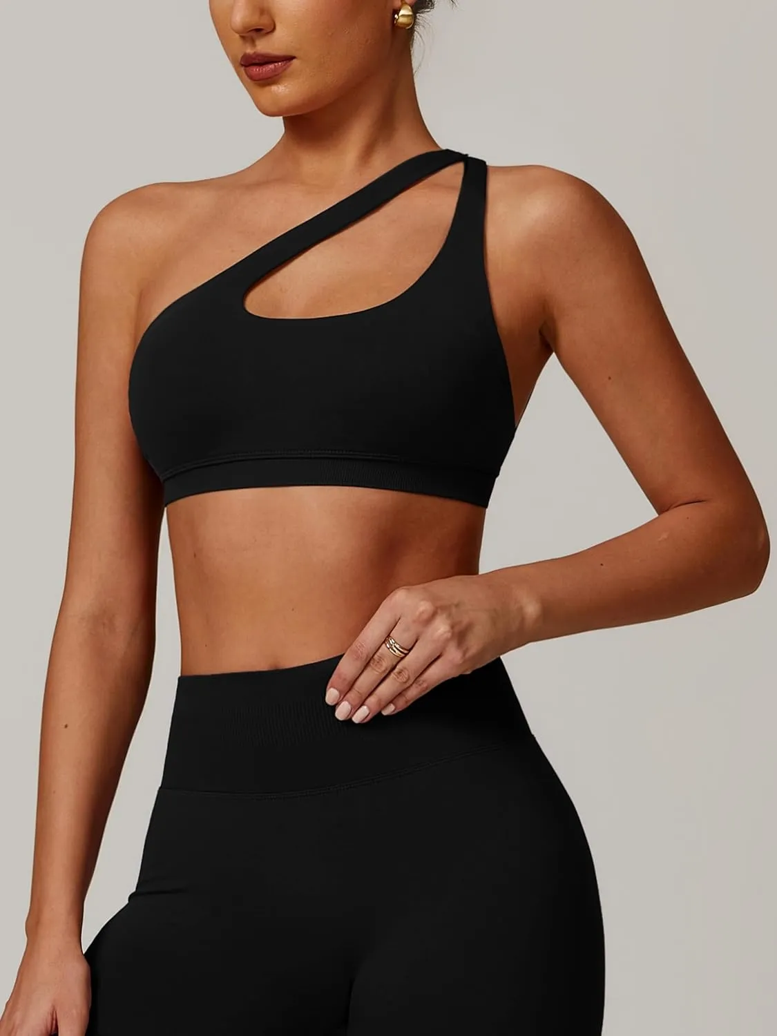 ABOIW Womens Seamless One Shoulder Sports Bra Cutout Adjustable Strap Asymmetric Padded Workout Crop Tank Tops