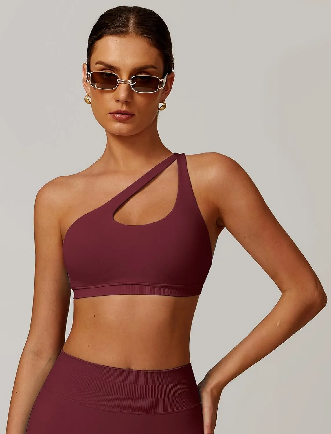 ABOIW Womens Seamless One Shoulder Sports Bra Cutout Adjustable Strap Asymmetric Padded Workout Crop Tank Tops