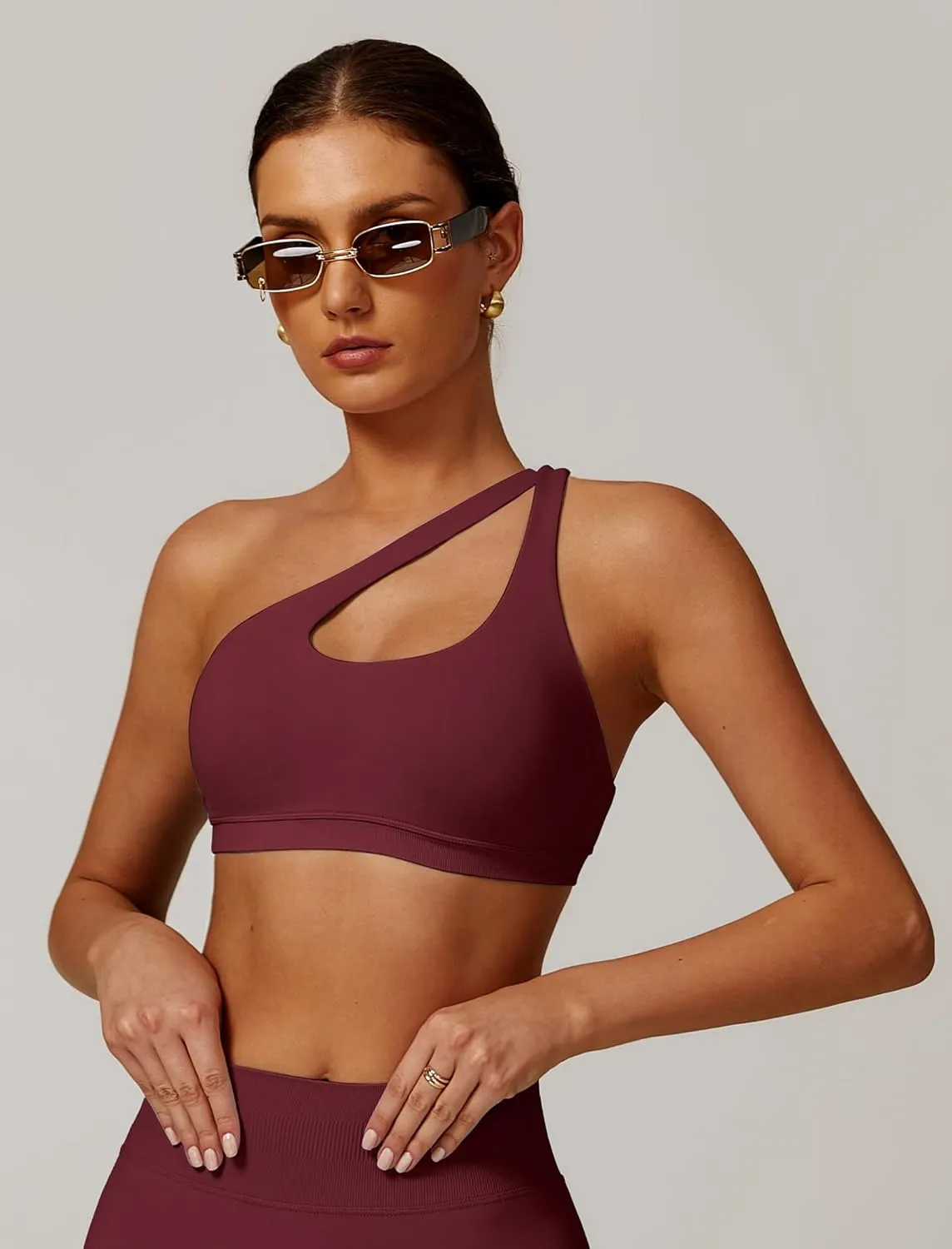 ABOIW Womens Seamless One Shoulder Sports Bra Cutout Adjustable Strap Asymmetric Padded Workout Crop Tank Tops