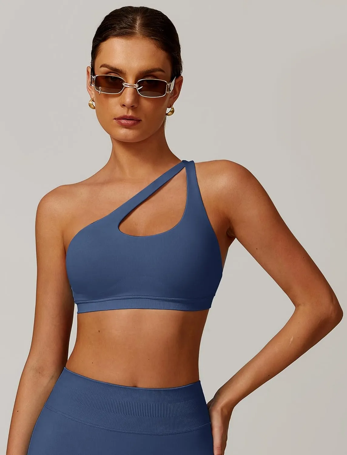 ABOIW Womens Seamless One Shoulder Sports Bra Cutout Adjustable Strap Asymmetric Padded Workout Crop Tank Tops