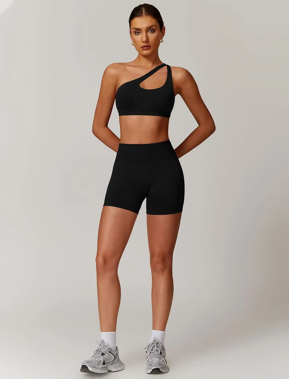 ABOIW Womens Seamless One Shoulder Sports Bra Cutout Adjustable Strap Asymmetric Padded Workout Crop Tank Tops