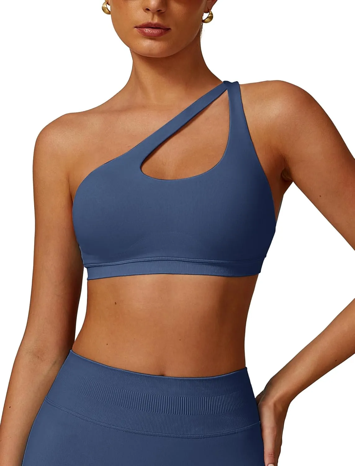 ABOIW Womens Seamless One Shoulder Sports Bra Cutout Adjustable Strap Asymmetric Padded Workout Crop Tank Tops