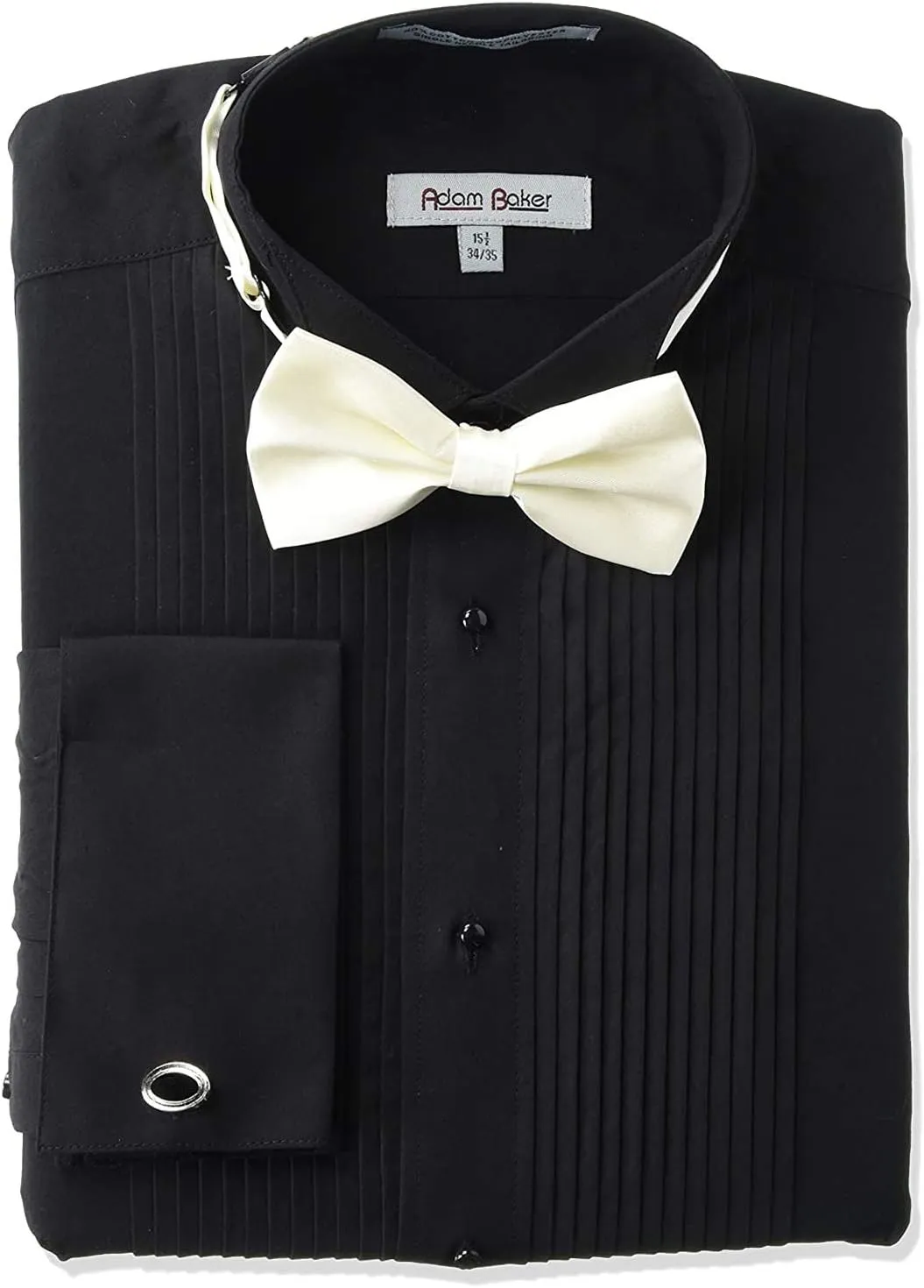 Adam Baker Mens Regular & Slim Fit Wingtip Collar French Cuff Formal Tuxedo Shirt (Bowtie & Cufflinks Included)