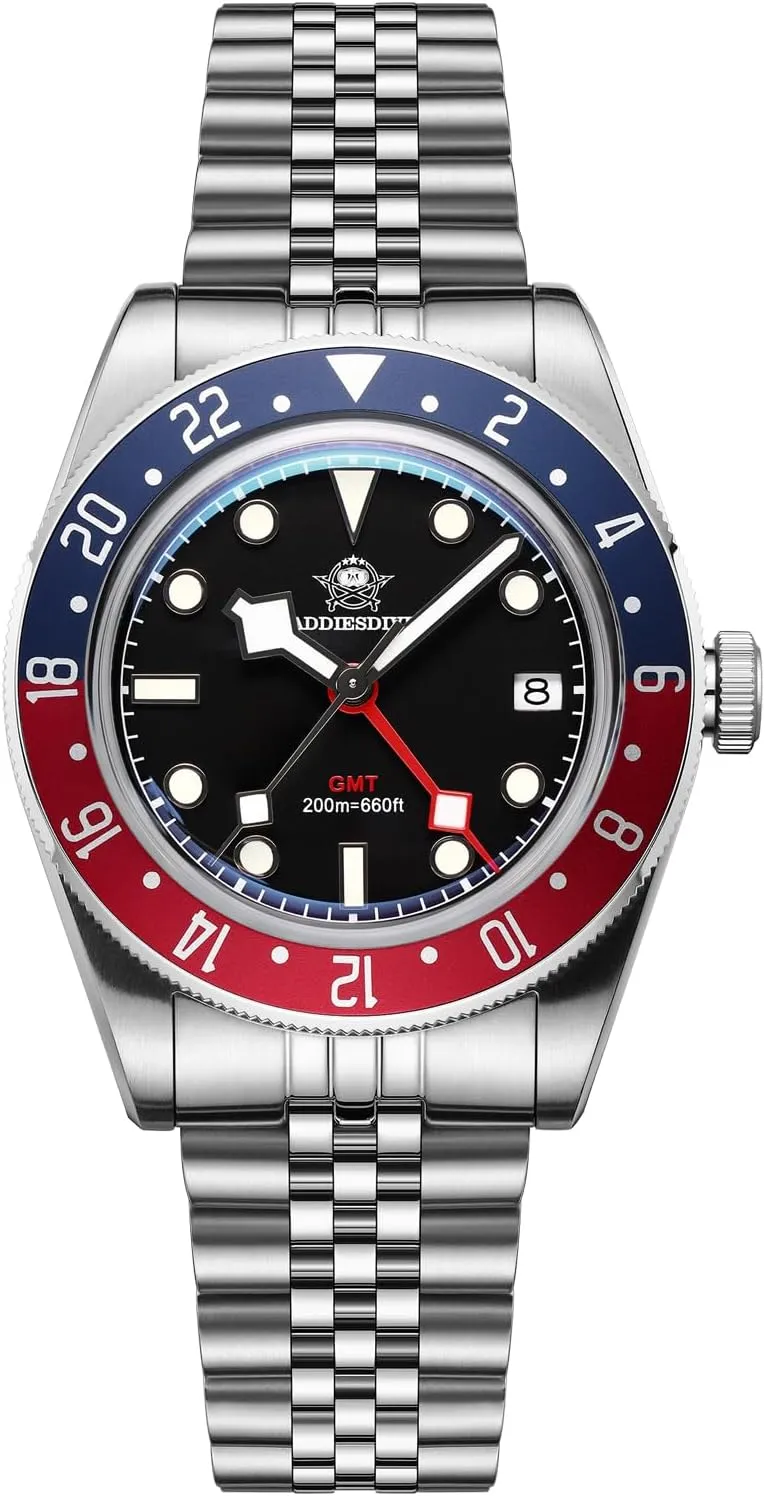ADDIESDIVE GMT Watches for Men Dive Water-Resistance Luminous Analog GMT Quartz Watch