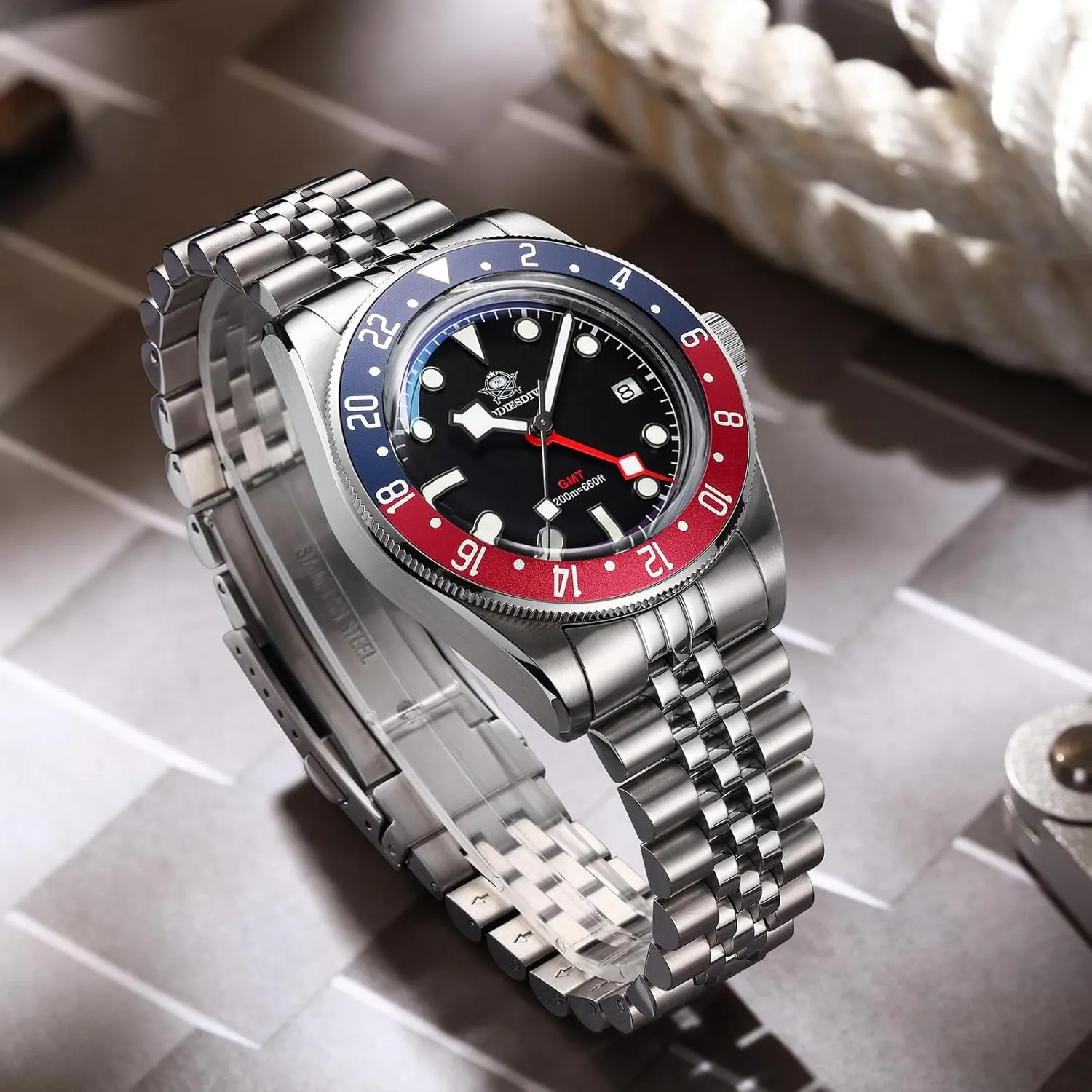 ADDIESDIVE GMT Watches for Men Dive Water-Resistance Luminous Analog GMT Quartz Watch